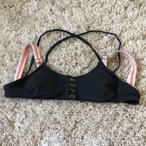 Gray, white, pink, and orange bikini top